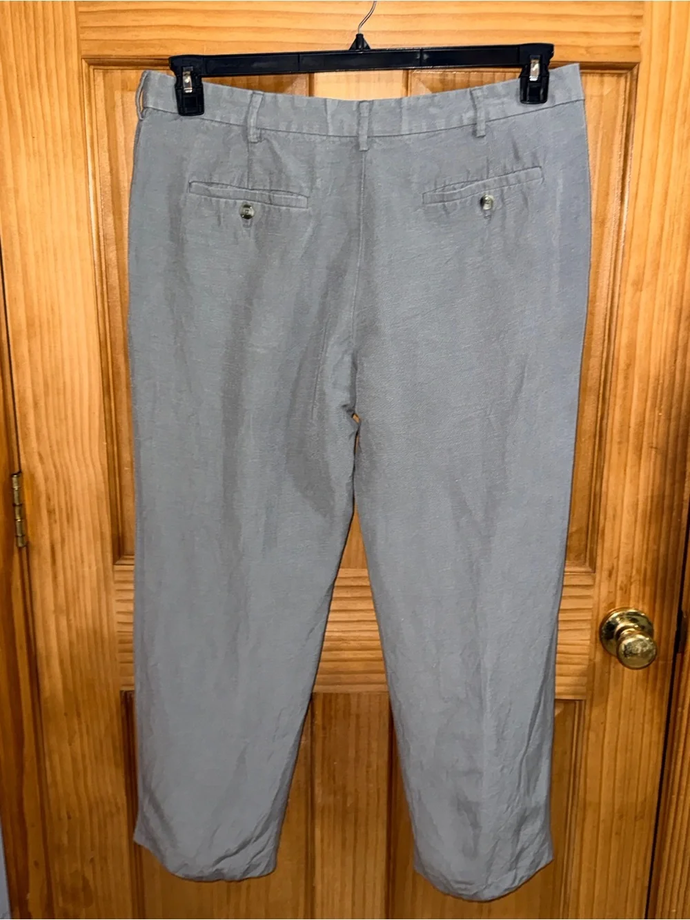 Men's Light Gray Linen Blend Casual Trousers - Classic Straight Fit-36x30-EC